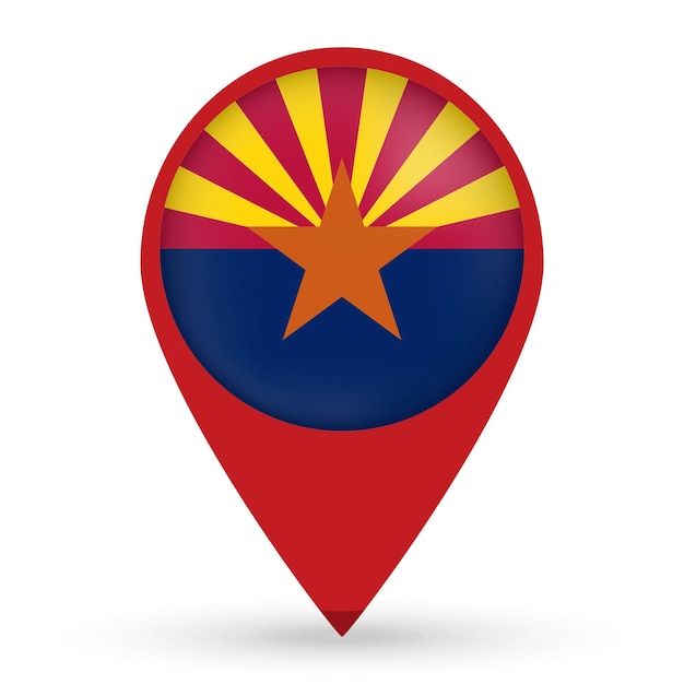 Arizona state map zeiger mit schatten auf weißem hintergrund vektor-illustration