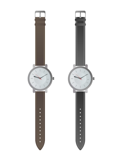 Armbanduhr mit weißem zifferblatt und schwarzem armband. armbanduhr im realistischen stil. isoliert. vektor.