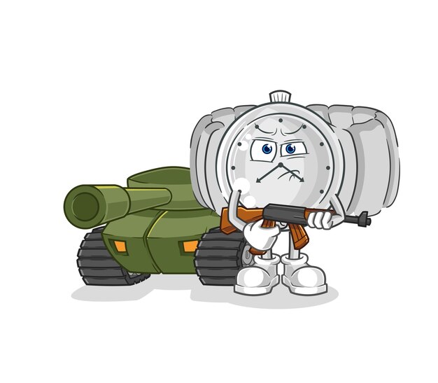 Vektor armbanduhrsoldat mit tankcharakter-karikatur-maskottchen-vektor