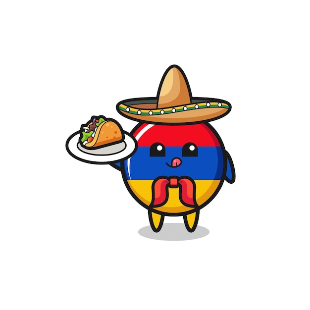 Armenien-flagge mexikanisches kochmaskottchen, das einen taco hält