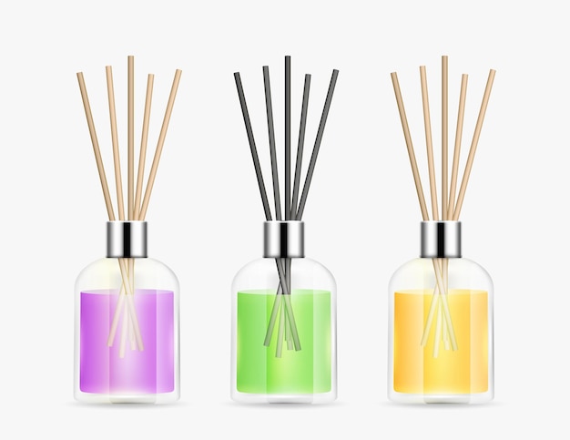 Aroma-diffusor-glasflaschen mit holzstäbchen realistisches set aromatherapie-verdunstungswerkzeuge