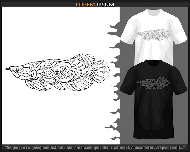 Arowana-fisch-mandala-kunst isoliert auf schwarz-weißem t-shirt