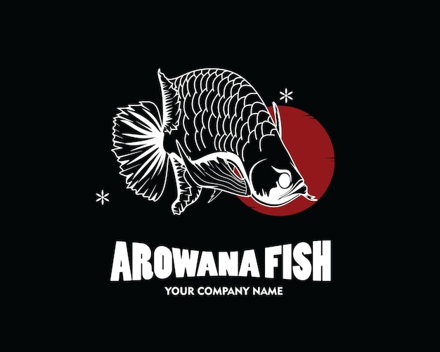 Arowana-fischlogoillustration des arowana-fischsymbols auf schwarz