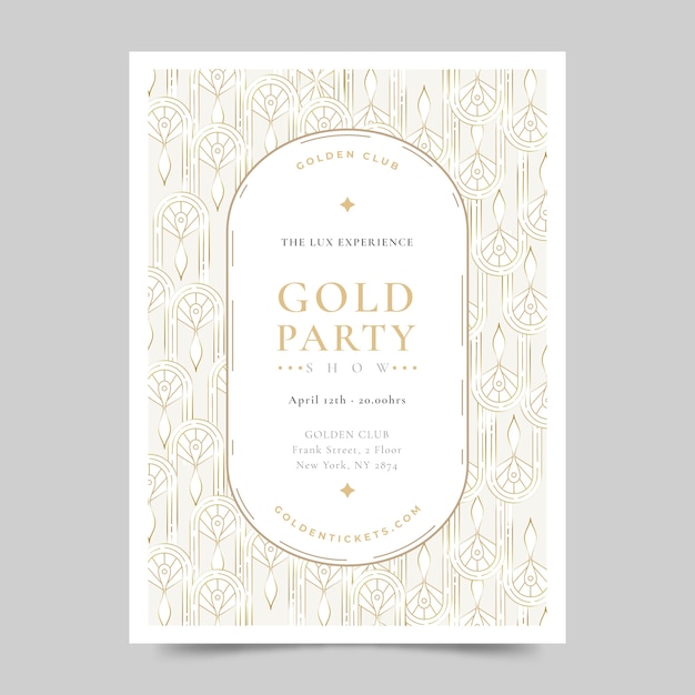 Art-deco-gold-partyplakat mit farbverlauf