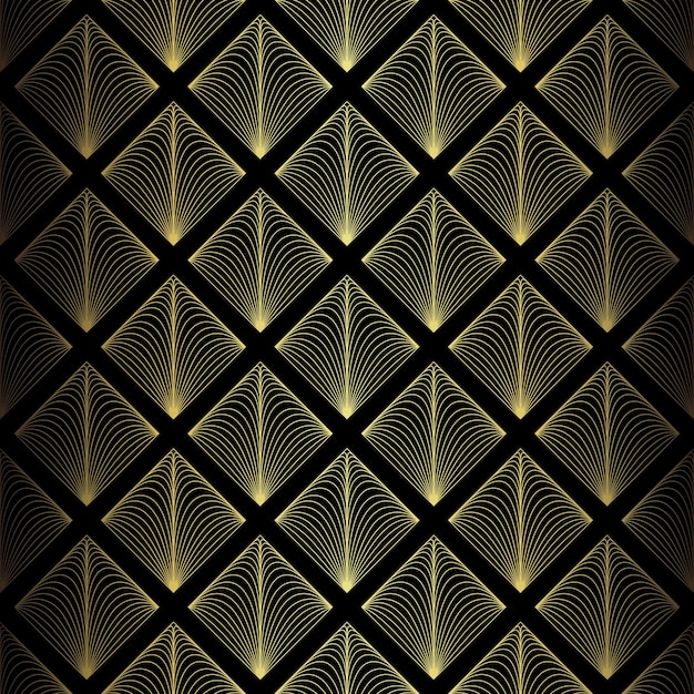 Art-Deco-Muster Vector-Hintergrund im Stil der 1920er-Jahre Gold-schwarze Textur für Innenarchitektur Verwendung wie Tapeten Kissen deckt Vorhänge Drucke Polsterung usw.