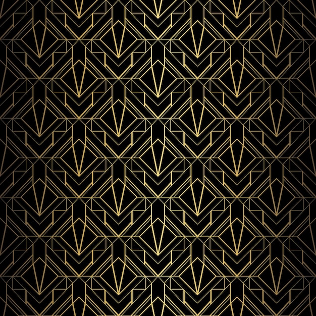 Art-Deco-Muster, Vektorhintergrund im Stil der 1920er Jahre. Goldschwarze Textur, Fächer- oder Palmblattform, 3D-Hintergrund