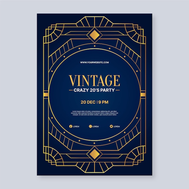 Art-Deco-Vintage-Party-Plakat-Vorlage mit Farbverlauf