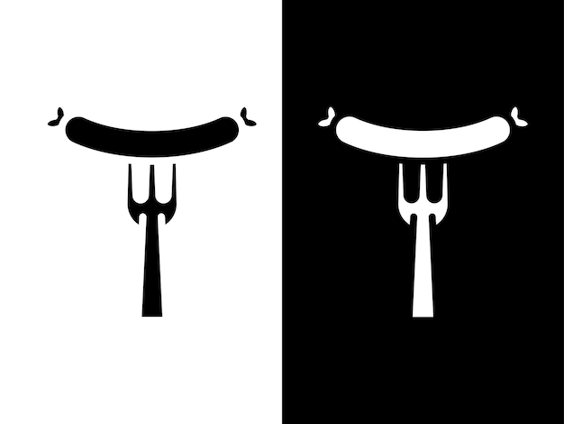 Art illustration design concpet symbol schwarz weiß logo isoliert symbol der wurstgabel