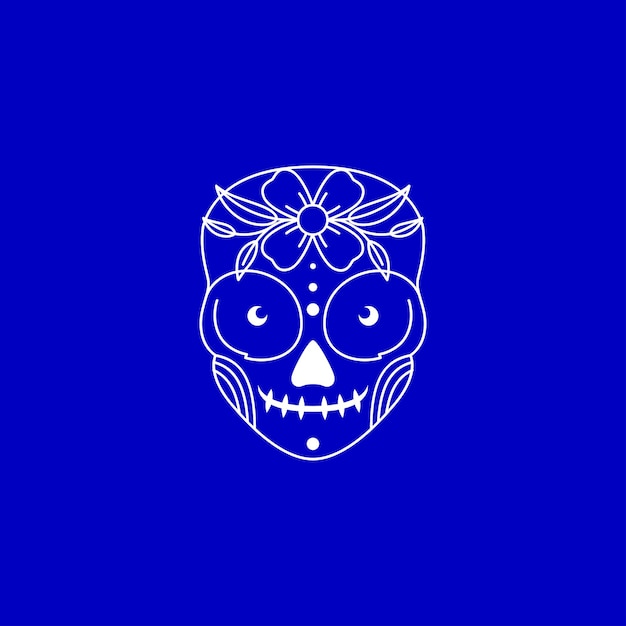 Art Lines Totenkopf mit Blumen-Logo-Design