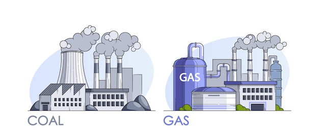 Arten von Stromerzeugungsanlagen mit Kohle- und Gasindustriegebäuden mit Rauch