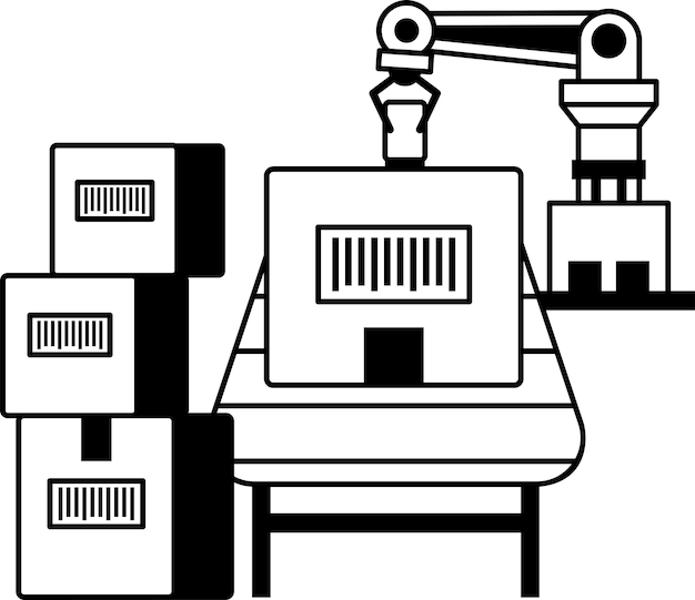 Artikulierte Roboterarme Konzept Pick-and-Place-Roboter-Vektordesign Lagerautomatisierung Industrie