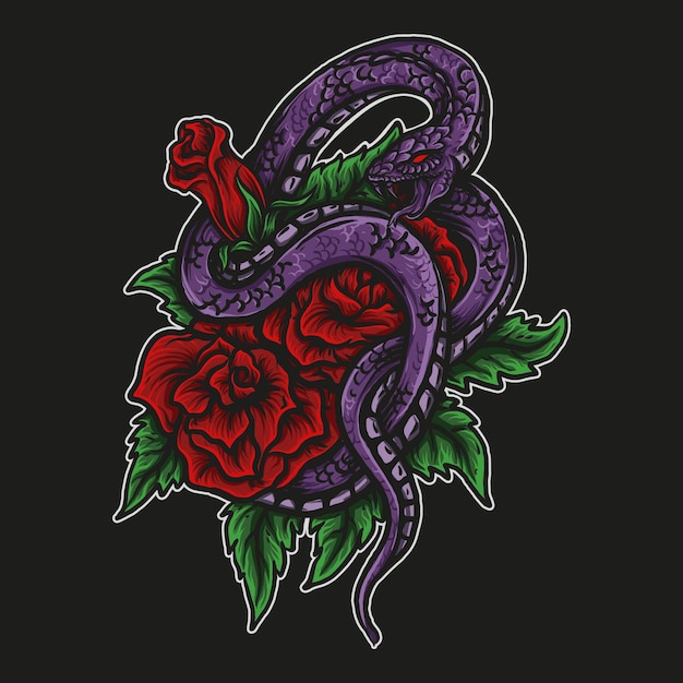 Artwork illustration und t-shirt design schlange und rose