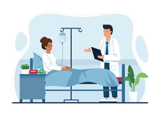 Arzt besucht im Bett liegende Patienten im Krankenhauszimmer