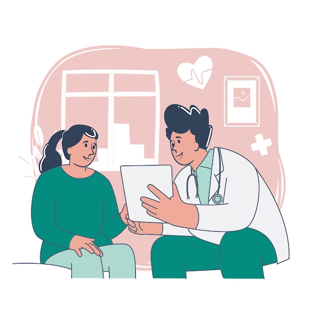 Arzt erklärt dem Patienten medizinische Ergebnisse mit einer Flachvektor-Illustration