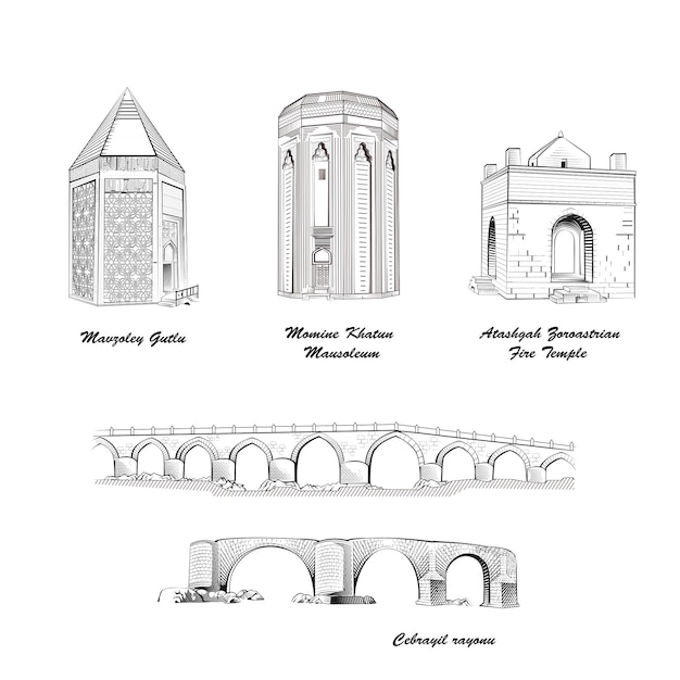 Aserbaidschan reise wahrzeichen vektorsymbole