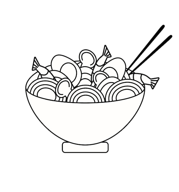 Asiatische Suppe Ramen in einem Teller mit Essstäbchen.