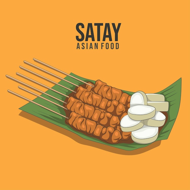 Vektor asiatisches essen satay auf bananenblatt indonesischer traditioneller rindfleisch-satay