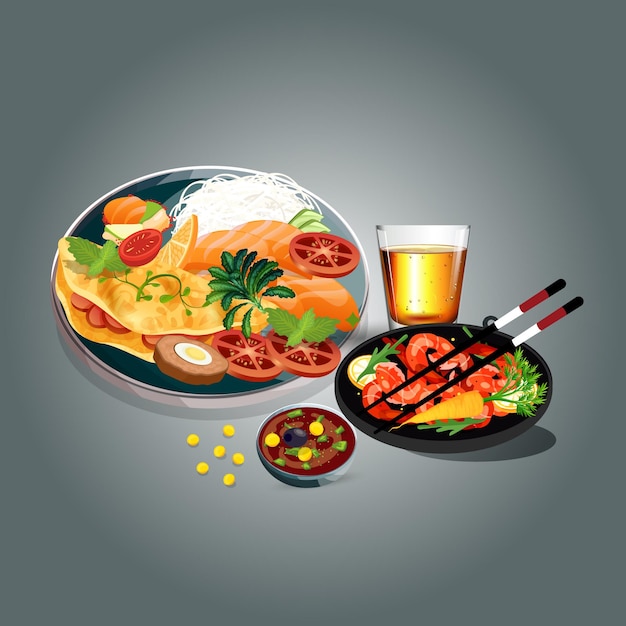 Vektor asiatisches essen und traditionelle restaurants, kochen, menü, vektorillustration