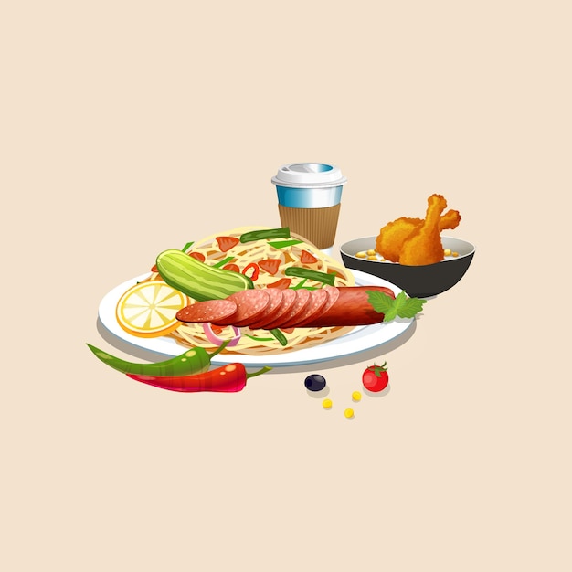 Asiatisches Essen und traditionelle Restaurants, Kochen, Menü, Vektorillustration