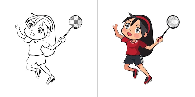 Asien Mädchen spielen Badminton Vektor Illustration Cartoon Sport