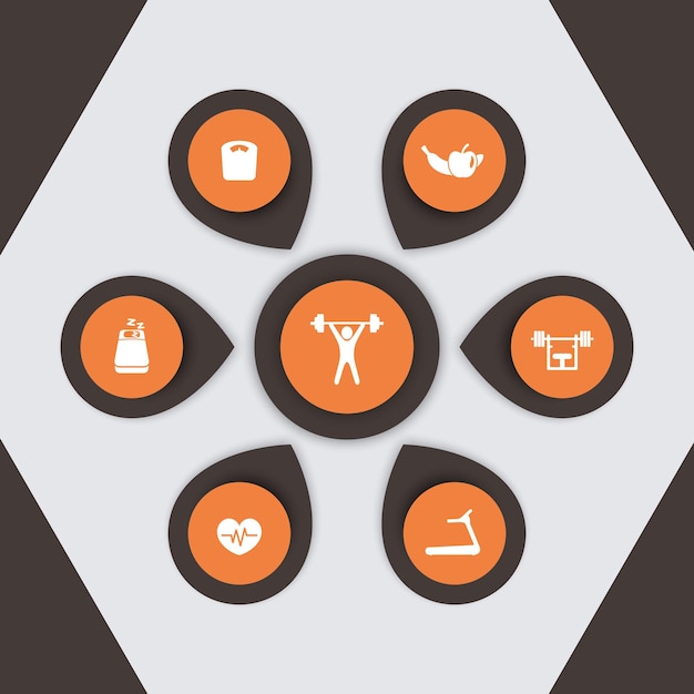 Aspekte des fitnesstrainings, fitness, infografik-elemente, moderne symbole, vektorillustration