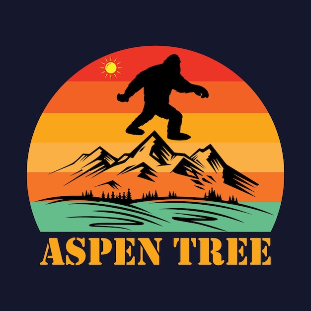 Aspen-baum-t-shirt-design. vintage bigfoot-vektor.