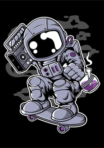 Astroanut skater boombox zeichentrickfigur