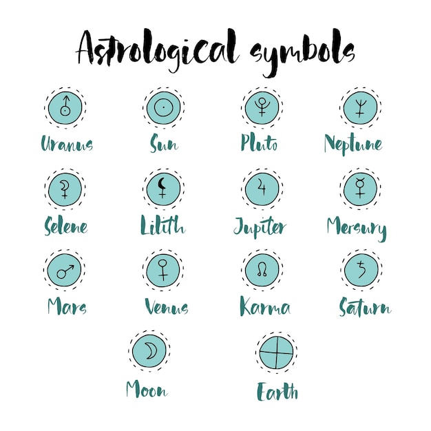 Astrologie-doodle-symbole satz von astrologischen grafikdesignelementen