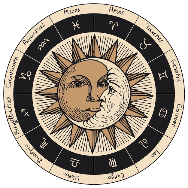 Astrologie-logo mit sonne und mond