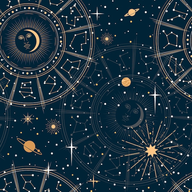 Vektor astrologisches muster himmlische mystische sterne planeten