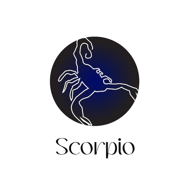 Astrologisches tierkreiszeichen skorpion im linienkunststil auf dunkelblauem zodiak-astrologiesymbol