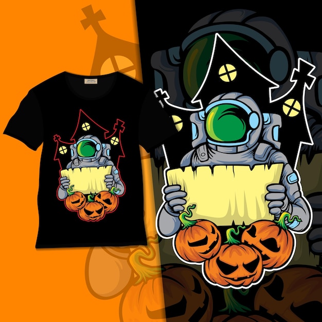 Vektor astronaut bereit zur halloween-party-illustration mit t-shirt-design