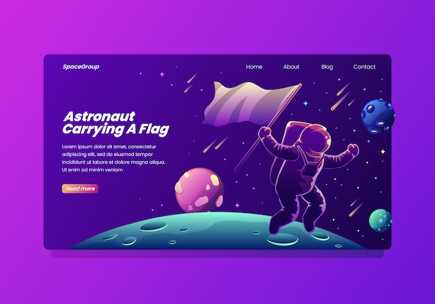 Astronaut carrying a flag landing page