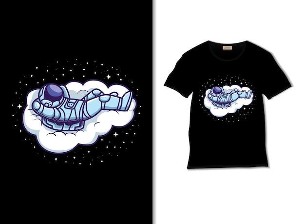 Astronaut chillt auf der cloud-illustration mit t-shirt-design