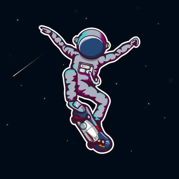 Astronaut, der auf der raumvektorillustration skateboard fährt