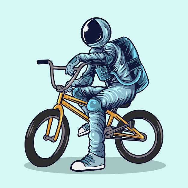 Astronaut, der bmx-fahrräder reitet, vektorillustrationsdesign