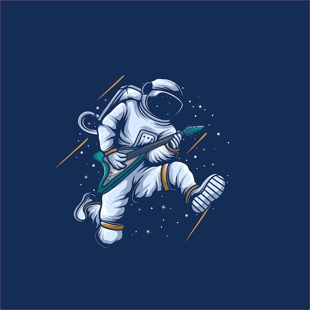 Astronaut, der Gitarrenvektorillustration spielt