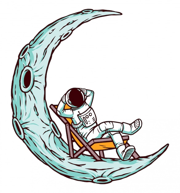 Astronaut, der sich auf der Mondillustration entspannt