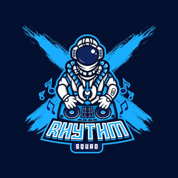 Vektor astronaut dj rhythm logo esport gaming