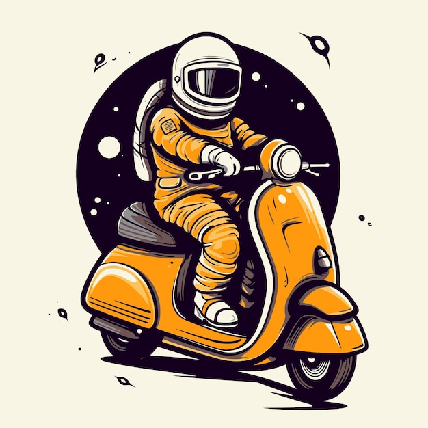 Astronaut fährt auf einem Roller
