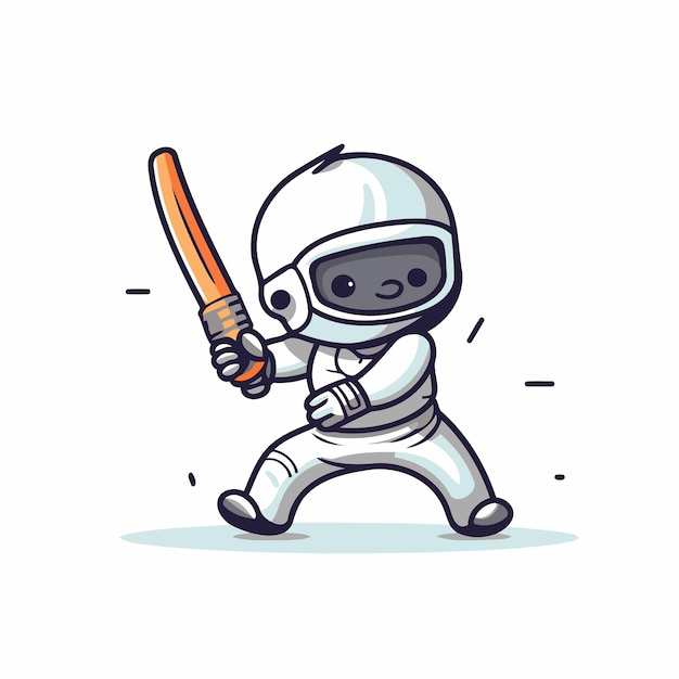 Vektor astronaut hält einen baseballschläger und ein baseballschlagzeug vektor-illustration