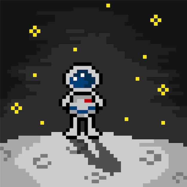 Astronaut im mond mit pixel-art-stil