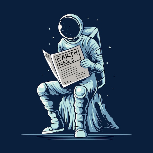 Vektor astronaut liest erdzeitung auf weltraumvektorillustration