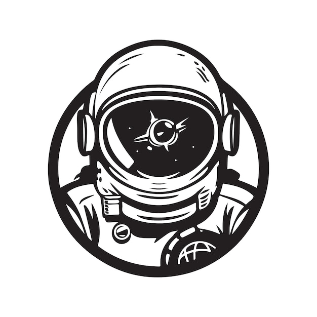 Vektor astronaut-logo-konzept schwarz-weiße, handgezeichnete illustration