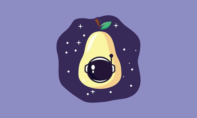 Astronaut mit avocadofrucht im flachen stil