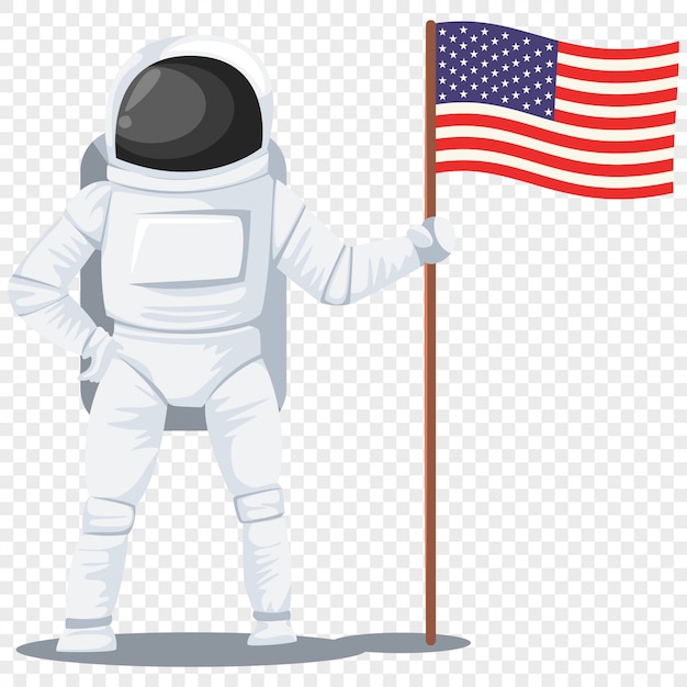 Vektor astronaut mit einer zeichentrickfilm-figur der amerikanischen flagge lokalisierte transparentes