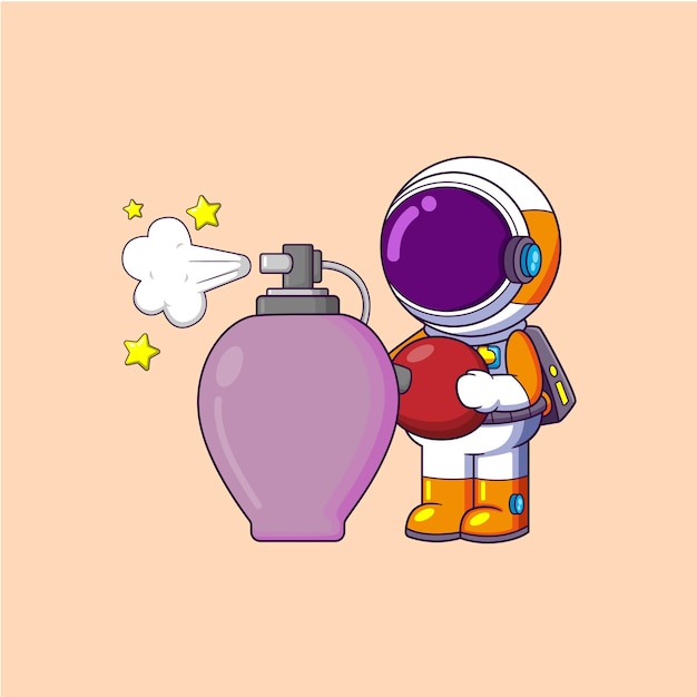 Vektor astronaut mit großem parfüm und sprühen