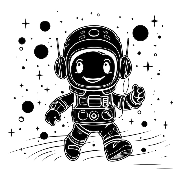 Astronaut mit Kopfhörern Schöne Zeichentrickfigur Vektor-Illustration