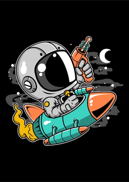 Astronaut riding rocket cartoon charakter