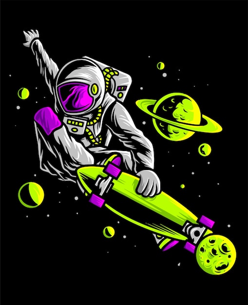 Astronaut skateboarding im weltraum